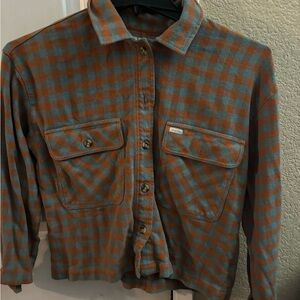 Brixton Blue and Brown Cropped Plaid Shirt